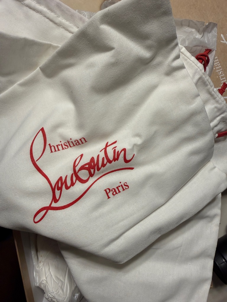 Christian Louboutin White Drawstring Dust Bag With Red Logo